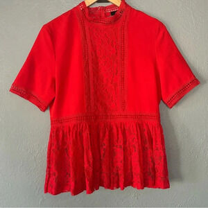 Strut & Bolt | lace | peplum | mock neck | zipper | red | short sleeve | M